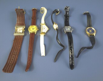 Vintage Women's Wrist Watches Lot - Seiko Pieue Nicol Oris Hershey & Gibbel - Leather / Pleather Bands - Not Working / For PARTS or REPAIR