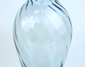 Vintage Italian Large Light Blue Glass Europack 4250 ml  Kitchen Canister Vase Jar w Swirl Pattern & Urn Shape - Made in Italy - 12" tall