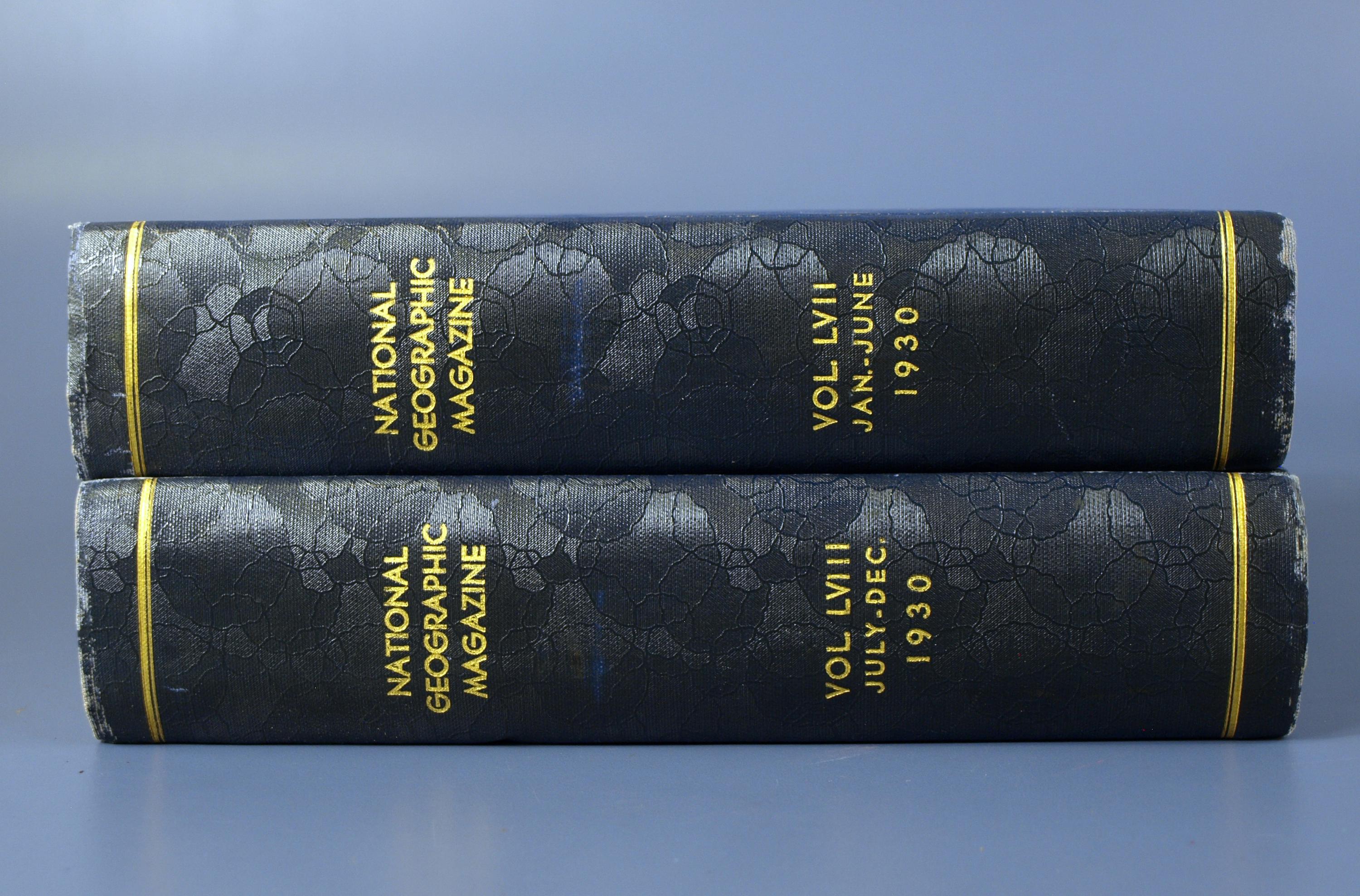 1930 National Geographic Magazine, Volumes LVII & LVIII Hardcover Bound Books (2 Volumes) in Very Good condition