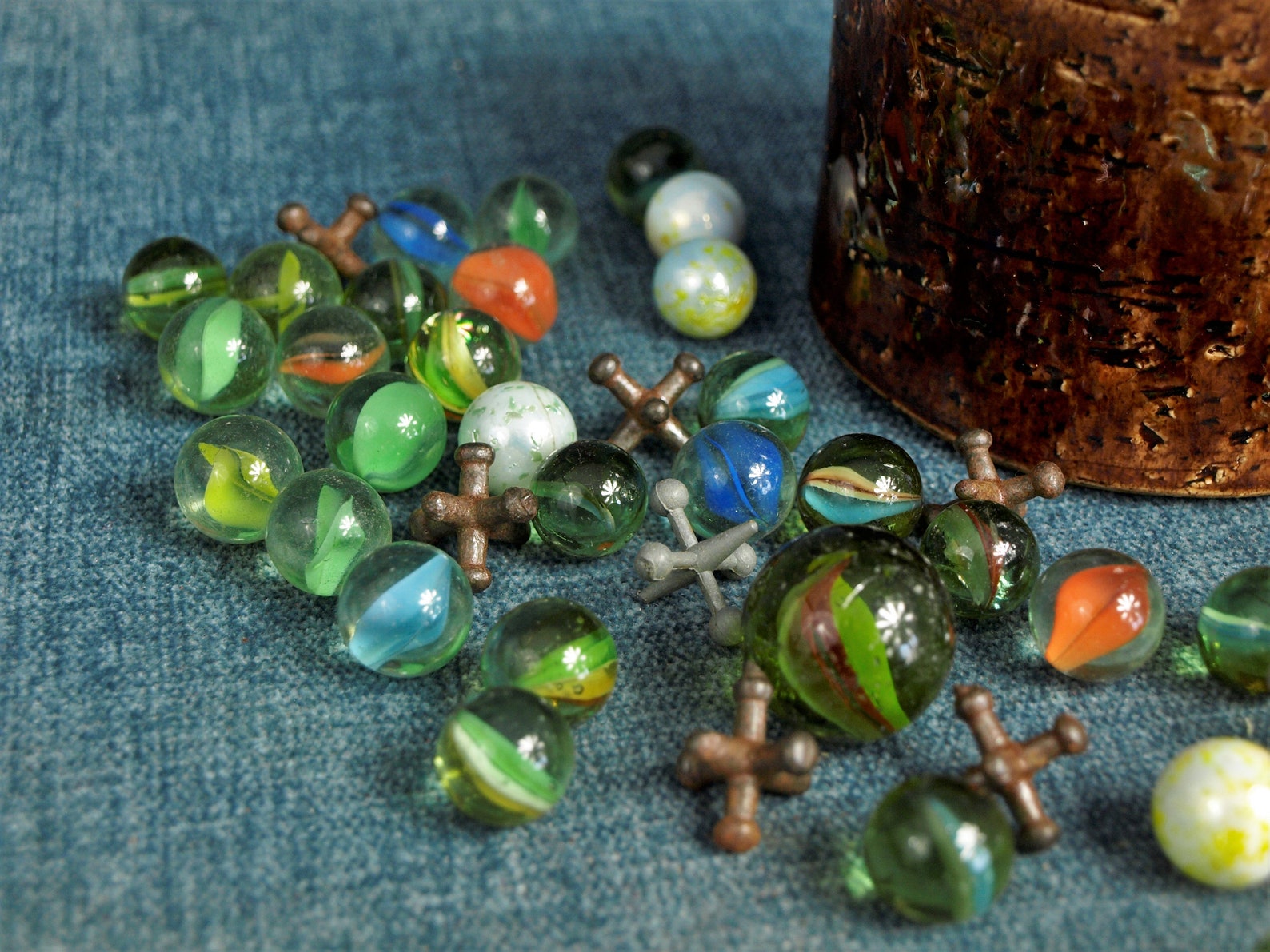 Vintage Glass Marbles and Jacks with Hand Thrown Stoneware Etsy