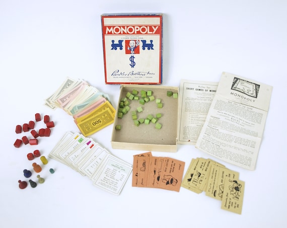 希少　モノポリー　米国版　ボードゲーム　木箱入り　パーカーブラザーズ パーカーブラザーズ製、ヴィンテージ モノポリー ボードゲーム