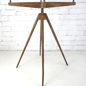 Vintage Collapsible Pine Wood Occasional Table Mid Century Scandinavian Design 25.75" H x 23.25" L Good Condition No Glass Top 21" Diameter