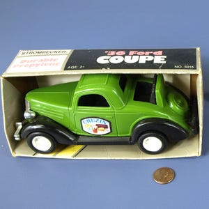 Vintage Strombecker 1936 Ford Coupe Cruzin Green Plastic Toy Car circa 1978 In Original Box - 7&quot; - Very Good Condition