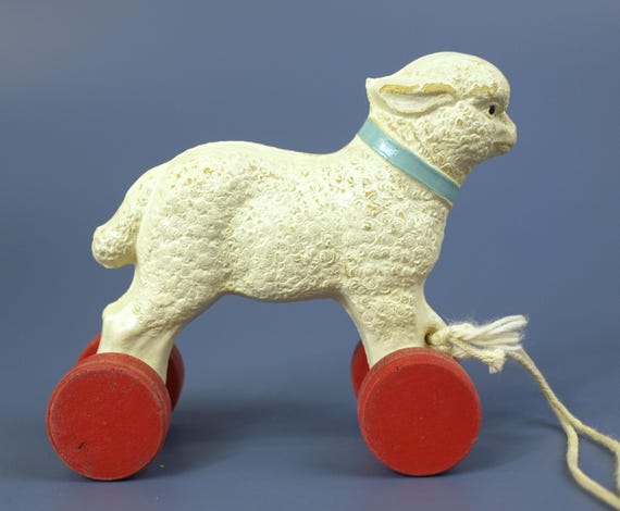 アンティーク プルトイ おもちゃ 木製 羊 Lamb Vintage Mary's Lamb Pull Toy No. 105 by HUBLEY Made From 