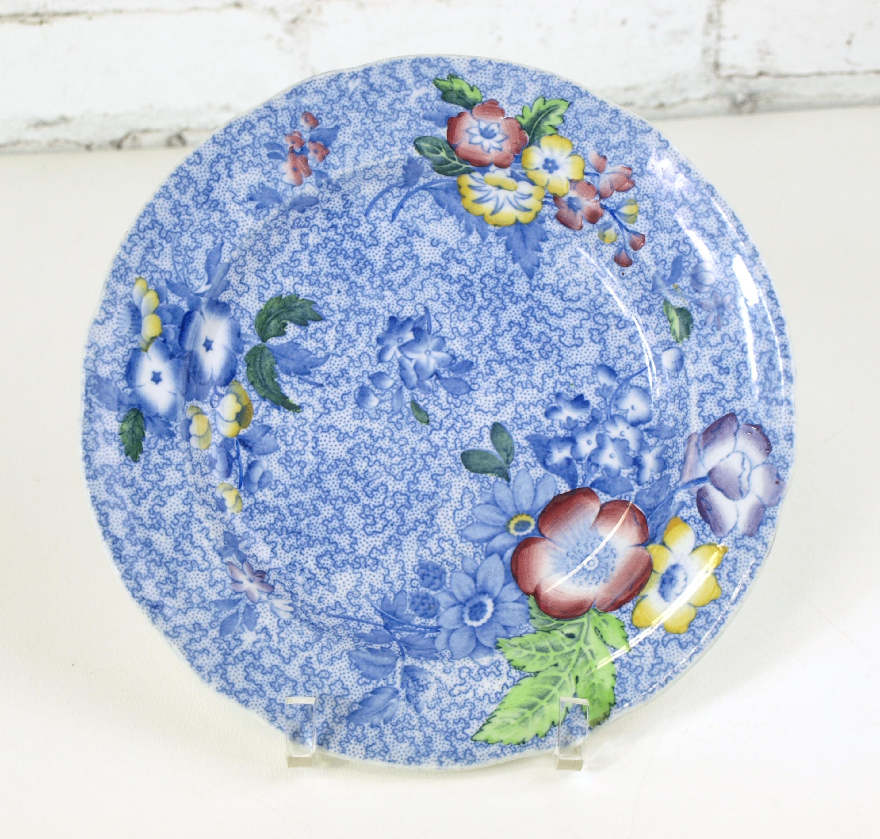 Vintage Spode Wild Flower Blue Chintz Plates: 1 Chop Plate, 1