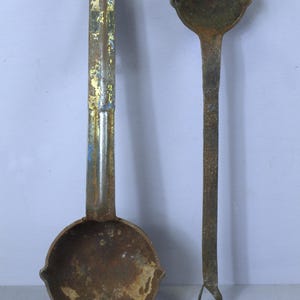 Vintage Richmond NO. 4 and Hand Wrought Cast Iron Double Spouted Blacksmith Smelting Ladles - Lot of 2