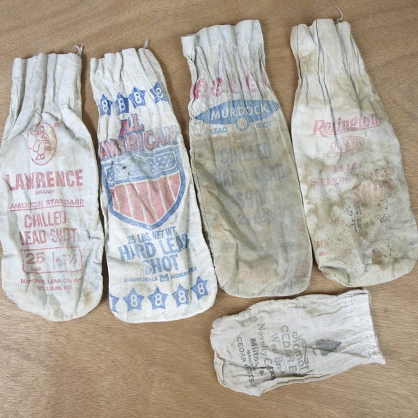 Vintage / Antique Lead Shot Canvas Bags - Remington DuPont, Murdock, All American & Lawrence w/ Nomoth Cedar Bag - Lot of 5 Advertising