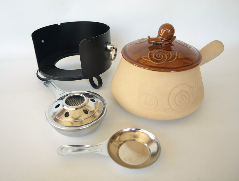 Stoneware Fondue Pot with Burner and Stand with Embossed Etsy
