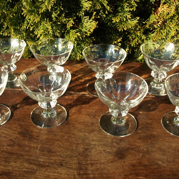 Vintage Heisey Crystal Glass Mold Blown Crystolite Footed Dessert / Sorbet Cups Stemware Cocktail Goblets  – Set of 8