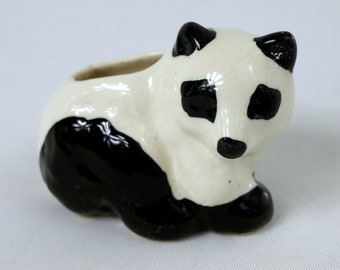 Vintage Ceramic Panda Planter, High Gloss Finish - 4" Long by 3" Tall - Great Condition and Cute!