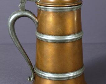 Antique Manning Bowman & Co Large Copper and Pewter Beer Stein Tankard No. 1103 - 9.25" tall - Late 19th C - Early 20th C