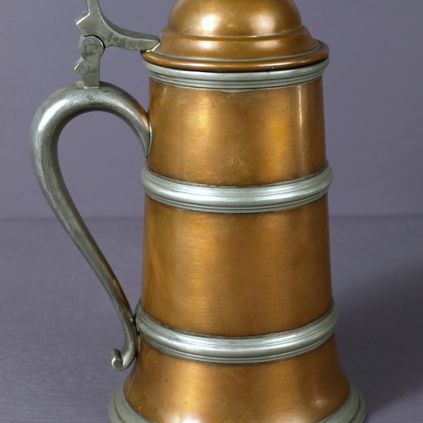 Antique Manning Bowman & Co Large Copper and Pewter Beer Stein Tankard No. 1103 - 9.25" tall - Late 19th C - Early 20th C