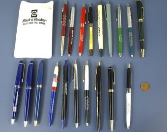 Vintage Souvenir Advertisement Pen Lot with One Pocket Protector - 20 Pieces Total