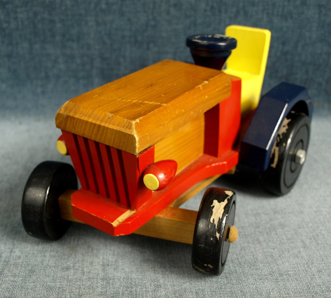 Vintage Handcrafted Wood Toy Tractor Made in Romania - Hand Made Wooden ...