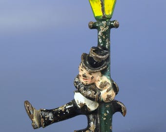 Vintage John Musser Wright Co Hand Kalt Lackiert Gusseisen Laternenpfahl Drunk Flaschenöffner