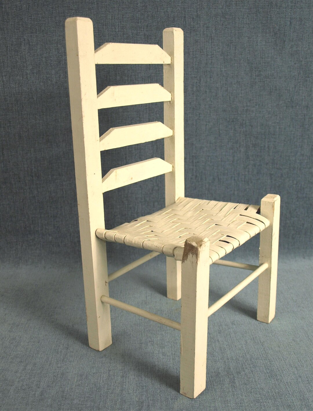 Vintage 15.75" Ladder Back Folk Art Woven Seat Doll Bear Chair ...