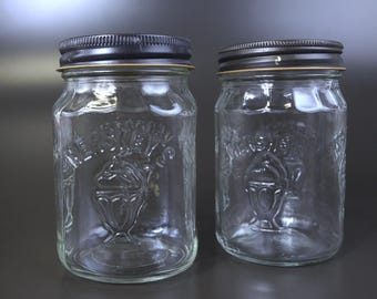 Vintage Hershey's Chocolate Shoppe Toppings Collectible Glass Jars With Lids, Set of 2 16 oz Jars