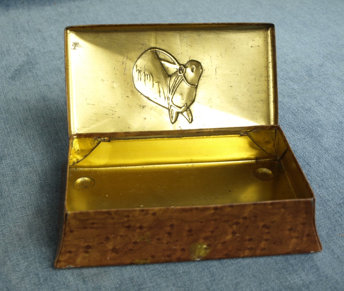 Vintage Pressed Tin Dresser / Jewelry Box W Faux Burl Wood Etsy