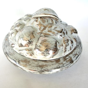 Vintage Stangl Hand Painted Colonial Silver No. 5180 Lidded Ceramic Pottery Dish with Fruit Embossed Lid