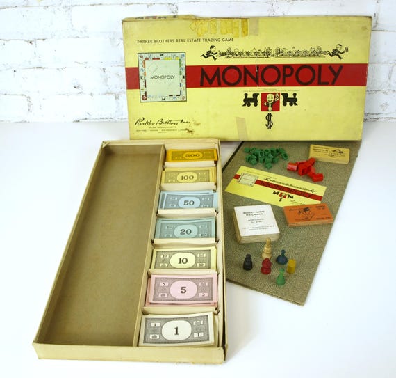 Vintage 1946 Monopoly Board Game by Parker Brothers With Wooden