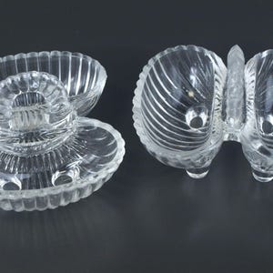 Vintage Japanese Double Salt Cellar Pinches Clear Pressed Glass Open Sea Shell Shape Dishes - Set of 2
