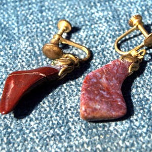 Vintage Becciated Jasper Earrings with Brass Screw Back Clasp - Earth Tones