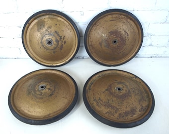 Ruedas oficiales vintage para Soap Box Derby - Juego de 4 neumáticos de carreras Kilian Bearing de 12" pintados en dorado - Artículos de colección estadounidenses de principios de la década de 1970