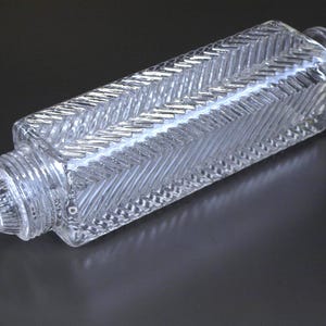 Vintage Clear Glass Art Deco Chevron Torpedo / Skyscraper / Bullet Lamp Shade at 9" long in Great Condition - Two Available