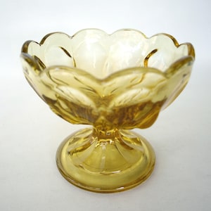 Vintage Anchor Hocking Fairfield Amber Glass Footed Pedestal Compote Dish with Scalloped Edge