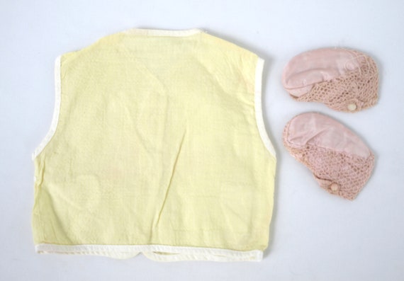 Vintage Cotton Baby Vest AND Pink Crocheted Baby … - image 2