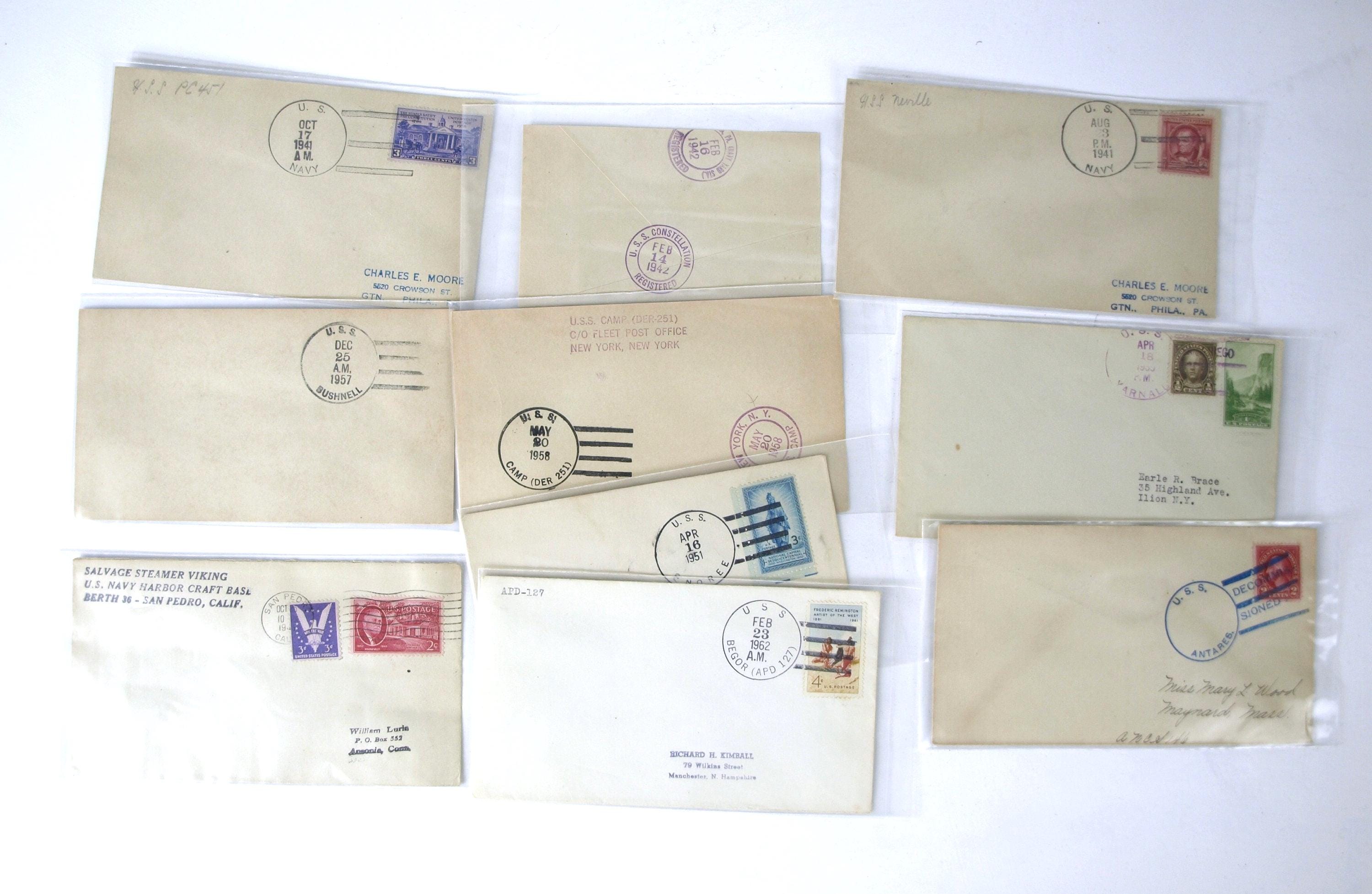 Vintage Collection of US Navy Stamped Envelopes, 1940's to 1960's - Military Collectibles - Great Condition in protective sleeves