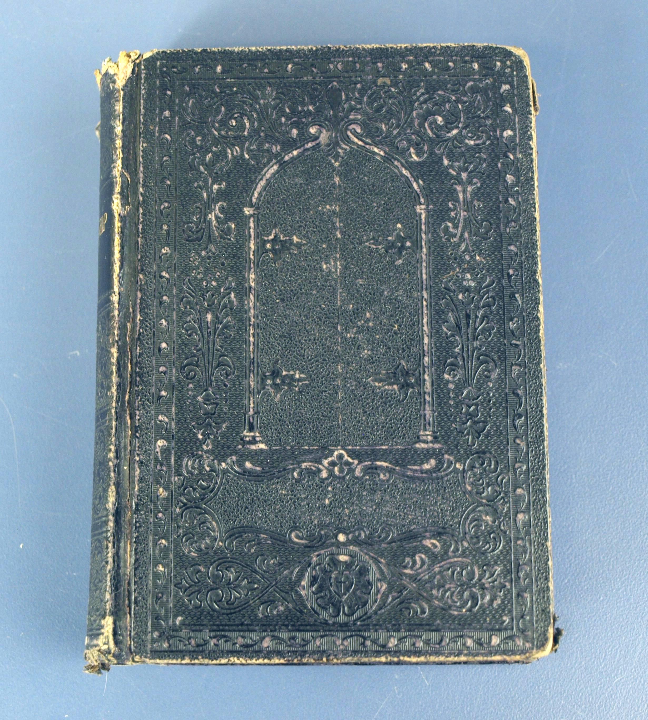 Book of Worship with Hymns published by the General Synod of the Evangelical Lutheran Church, 1899 Leather Hardcover, no Jacket; Good