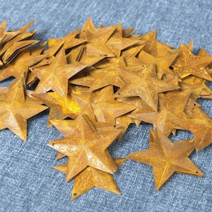 Vintage Lot of 2.25&quot; Rusted Tin Stars - Craft Supply - 68 Count - Christmas Crafts, Primitive Decor, Country Decor