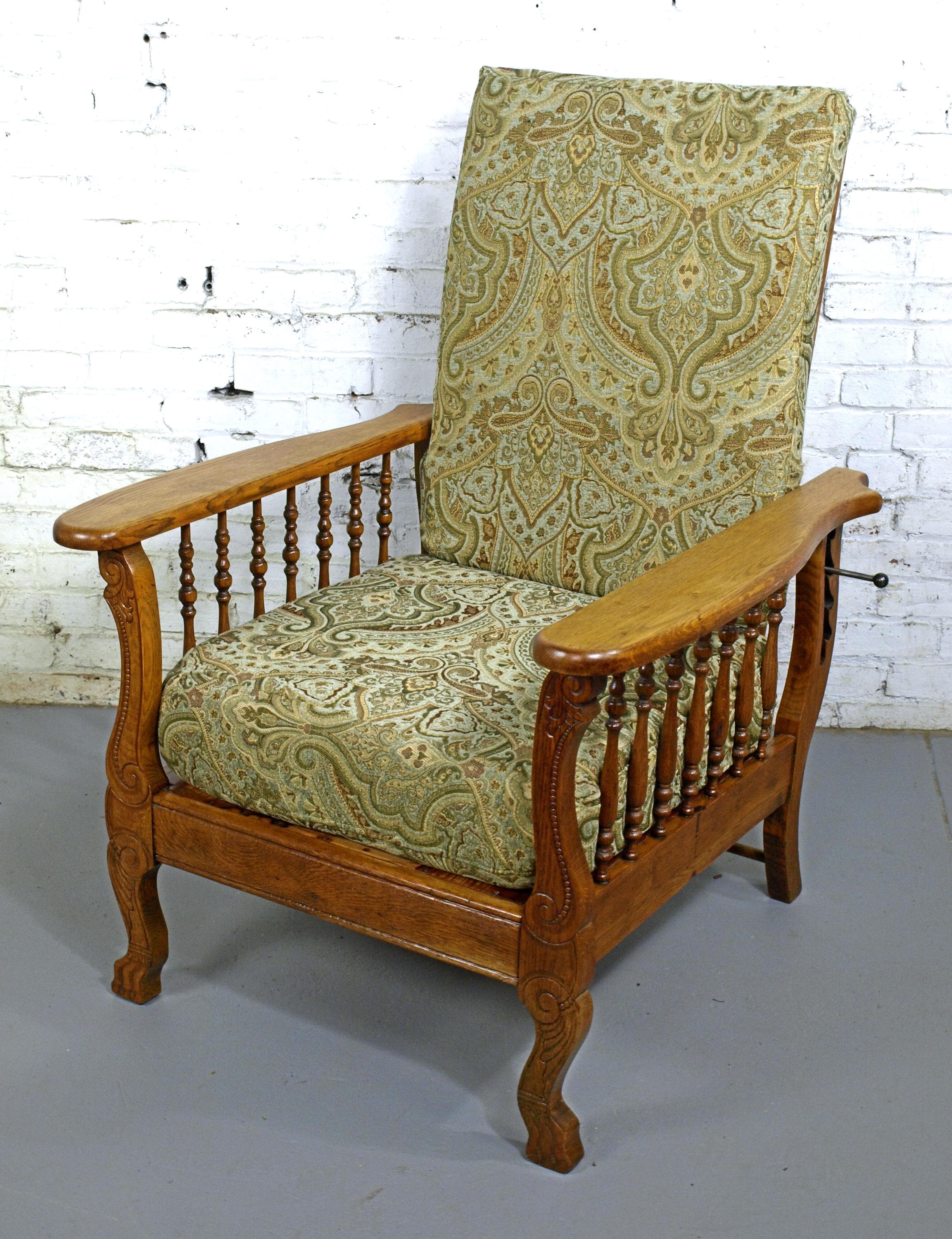 Antique Solid Oak Reclining Morris Lounge Chair C 19th C- Newly