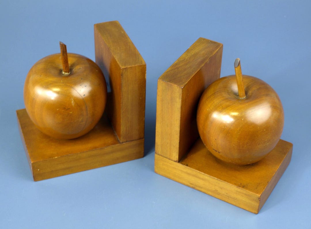 Vintage Mid-century Wooden Apple Bookends Pair - Solid Wood Fruit ...