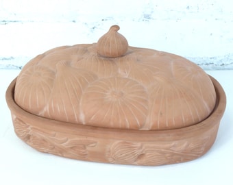 Vintage Boston Lagerhandel Corp. Knoblauch oder Zwiebel Terrakotta Ofen Bräter Auflaufform c. 1994 Great Cond 10,25 "L x 7,5" B x 4,5" T