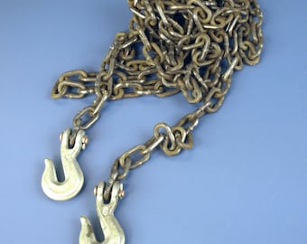 Vintage High Test Tow Kette mit 6,3 cm Gabelhaken aus geschmiedeter Legierung mit Pins - etwa 4 m lang - sehr guter Zustand