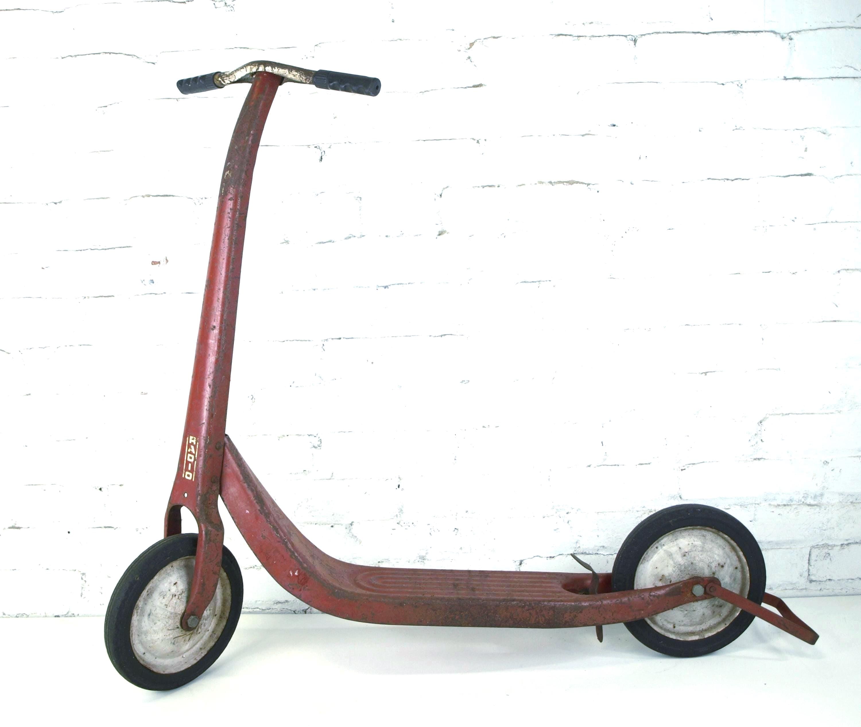 Vintage Radio Flyer Red Pressed Metal Push Scooter - Kick Stand