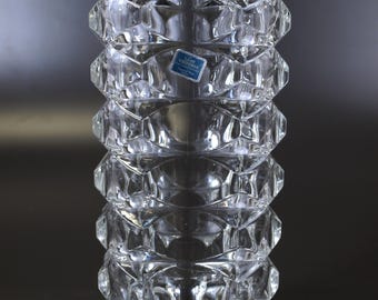 Vintage Lady Victoria Chantelle Fine Crystal Stemware Vase - Cubist Thick Glass Flower Vase - Made in France - 9.75" x 4.5" -Great Condition