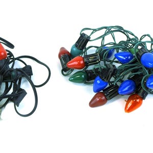 Christmas C7 String Lights Glass Colored Bulbs - 2 Strands - Tested Works