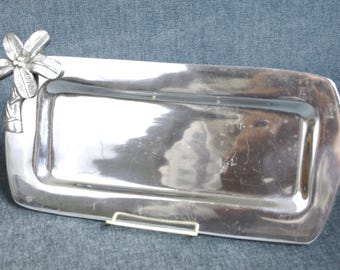 Vintage Polished Cast Aluminum Tray with Palm Tree - Tropical Serving Platter Cheese / Hors d'oeuvres, Appetizer Plate