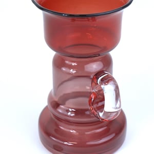 Vintage Tarnowiec Ruby Red Art Glass Mug, Vase, or Pillar Candle Holder Made in Poland with Applied Handle MCM Contemporary Design