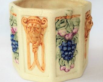 Vintage Weller Pottery Roma Creamware Pot with Satyr and Grape Bunch Design – Octagonal Shape 1914-1920’s