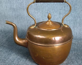 Antique 1800&#39;s Copper Gooseneck Tea Kettle by Maurice Cohen & Co London England - Dented on Bottom and has Pinhole Leak (see photos)