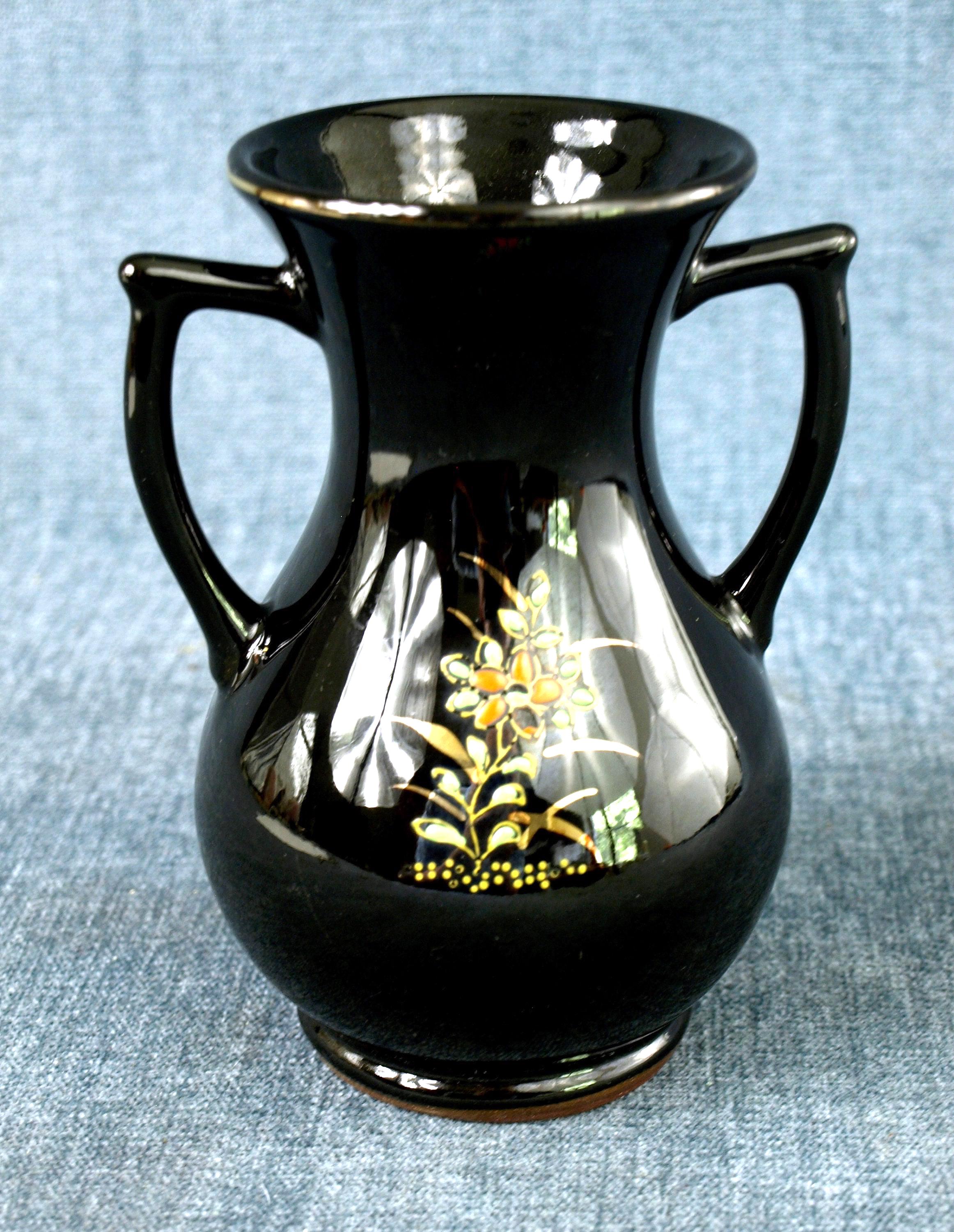 Vintage Black Noritake China Redware Moriage Pottery Vase With