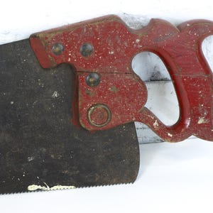 Vintage H Disston & Sons Phila Crosscut Hand Saw with Red Wood Handle - 26&quot; Long Blade - Circa 1917 - 1940 - Fair Condition