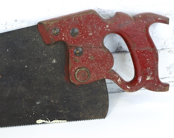 Vintage H Disston & Sons Phila Crosscut Hand Saw with Red Wood Handle - 26" Long Blade - Circa 1917 - 1940 - Fair Condition