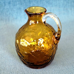 Vintage Mold Blown Pilgrim Amber Ripple / Crinkle Art Glass Cruet Oil / Vinegar Decanter