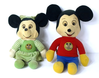 Vintage 1970's Knickerbocker Walt Disney Mickey Mouse Club Mickey & Minnie Mouse Stuffed Doll Set