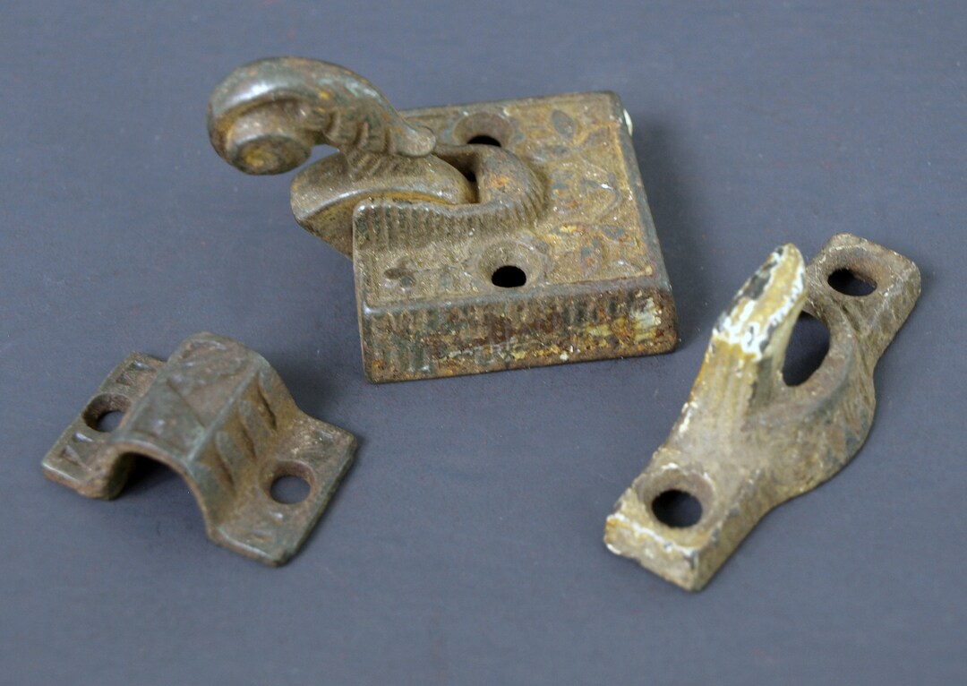 Antique Ornate Cast Iron Window Sash Keepers and Transom Latch Catch ...